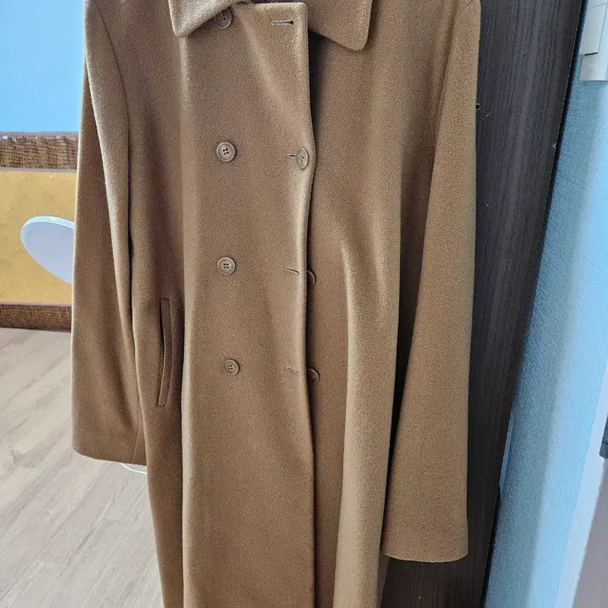 [BUNJANG] Beige Wool Long Coat - Large / 베이지 여성 모직 롱코트 라지 사이즈