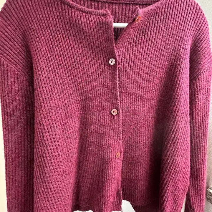 [BUNJANG] Red Ribbed Round Neck Cardigan / 골지 봄 가디건