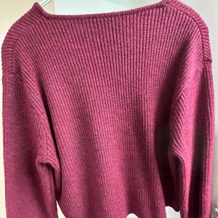 [BUNJANG] Red Ribbed Round Neck Cardigan / 골지 봄 가디건