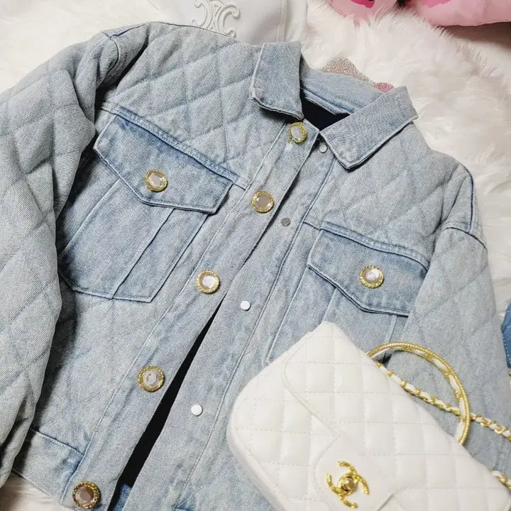 [BUNJANG] Diamond Quilted Denim Jacket / 다이아 퀄팅 데님 자켓 청자켓 수입