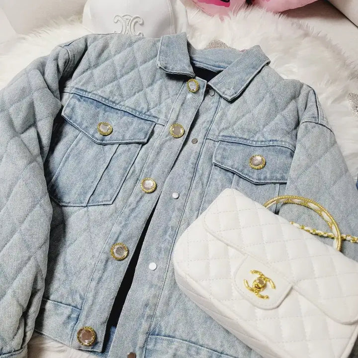 [BUNJANG] Diamond Quilted Denim Jacket / 다이아 퀄팅 데님 자켓 청자켓 수입