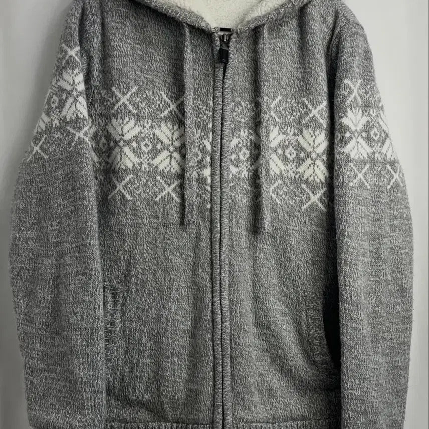 [BUNJANG] Snowflake Pattern Fleece Lined Knit Hooded Zip-up Jacket / 눈꽃패턴 양털안감 니트 후드집업 L