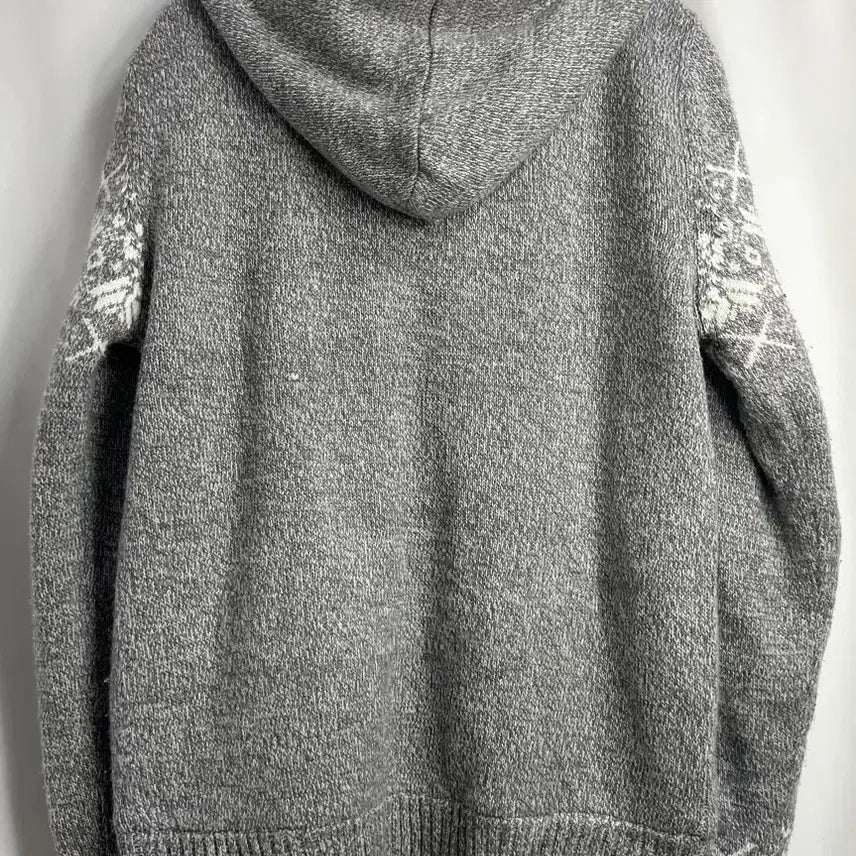 [BUNJANG] Snowflake Pattern Fleece Lined Knit Hooded Zip-up Jacket / 눈꽃패턴 양털안감 니트 후드집업 L