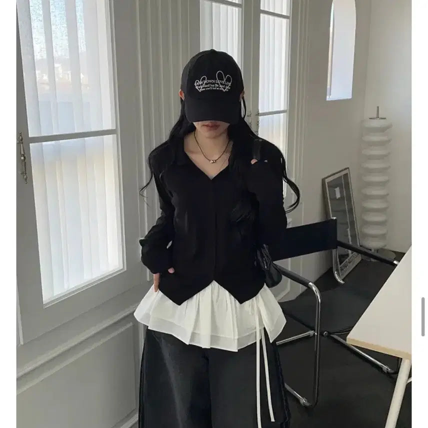 [SOLD OUT] 에이블리통통블랙2타이세트 오픈카라 티셔츠