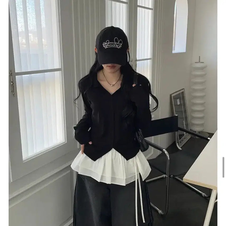 [SOLD OUT] 에이블리통통블랙2타이세트 오픈카라 티셔츠