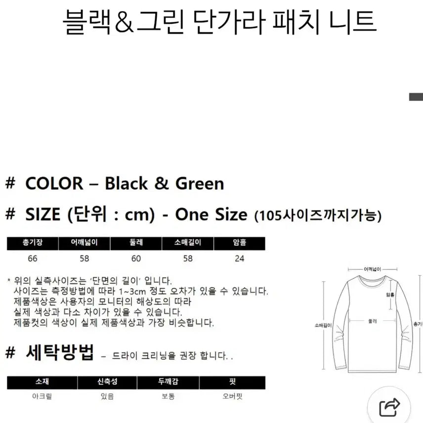 [BUNJANG] ROYNINE Black &amp; Green Patch Knit Sweater / ROYNINE 블랙&amp;그린 단가라 패치 니트  새제품