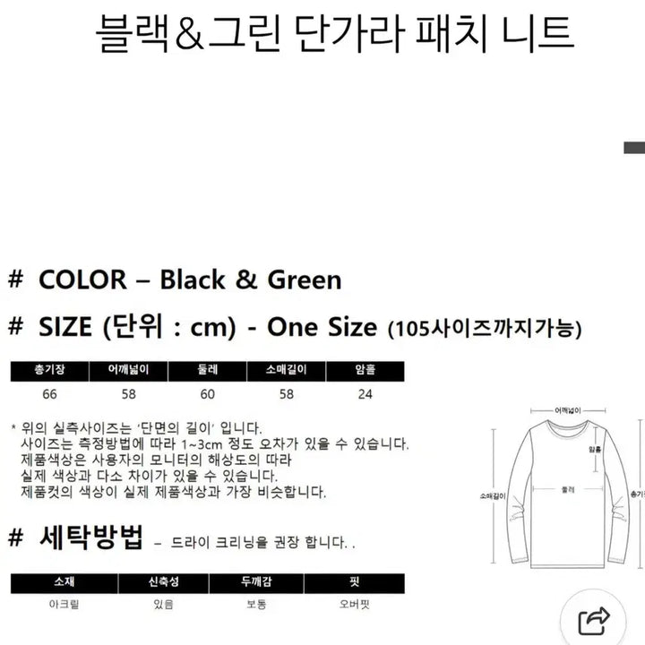 [BUNJANG] ROYNINE Black &amp; Green Patch Knit Sweater / ROYNINE 블랙&amp;그린 단가라 패치 니트  새제품