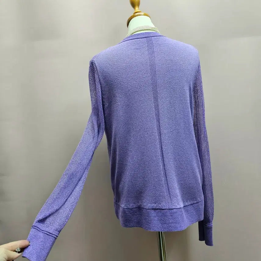 [BUNJANG] KSU Pearl Lavender Mesh Sleeve Knit Sweater / 케이수 펄보라 망사소매 니트