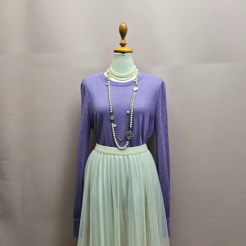 [BUNJANG] KSU Pearl Lavender Mesh Sleeve Knit Sweater / 케이수 펄보라 망사소매 니트