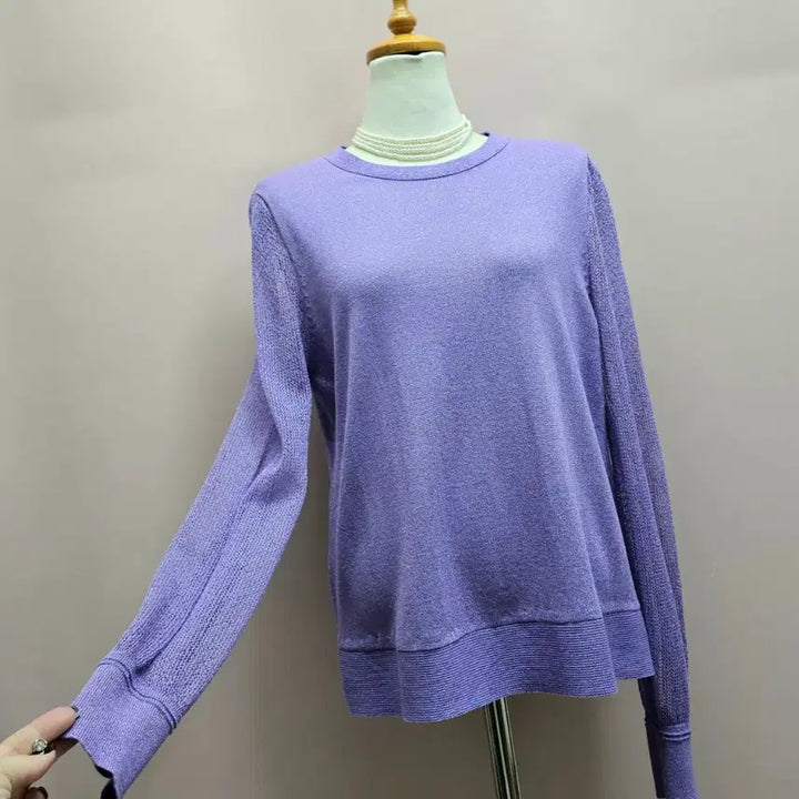 [BUNJANG] KSU Pearl Lavender Mesh Sleeve Knit Sweater / 케이수 펄보라 망사소매 니트