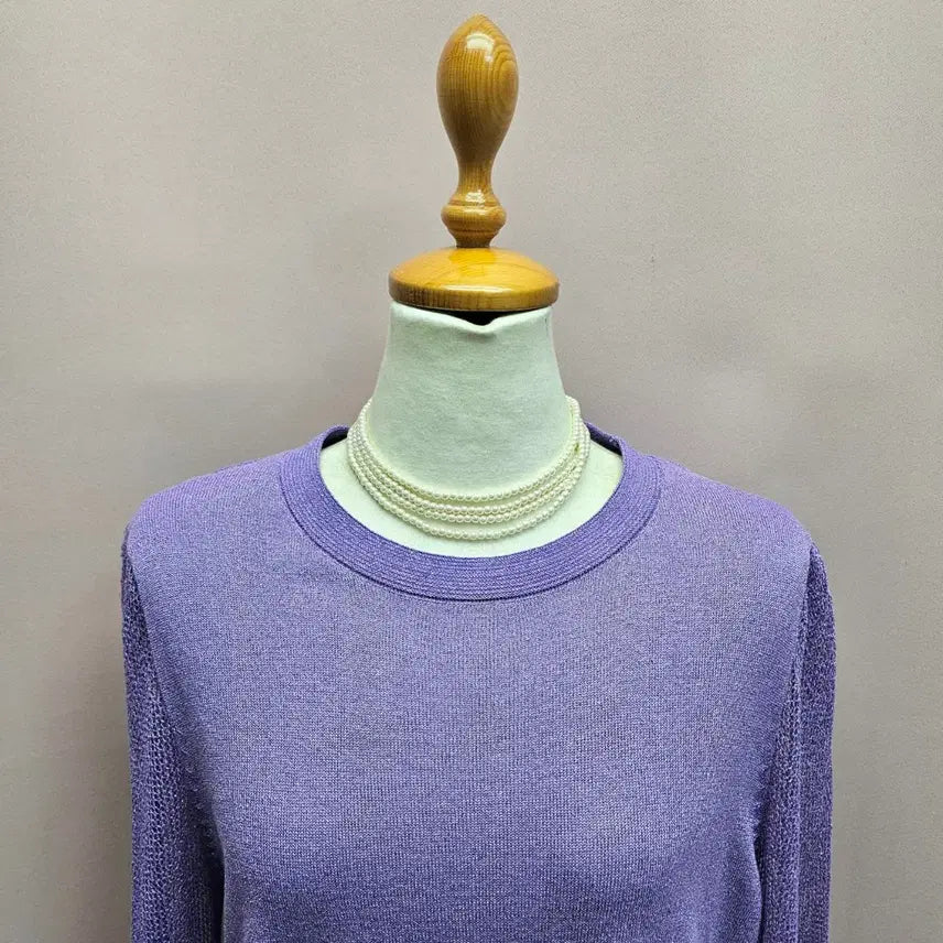 [BUNJANG] KSU Pearl Lavender Mesh Sleeve Knit Sweater / 케이수 펄보라 망사소매 니트