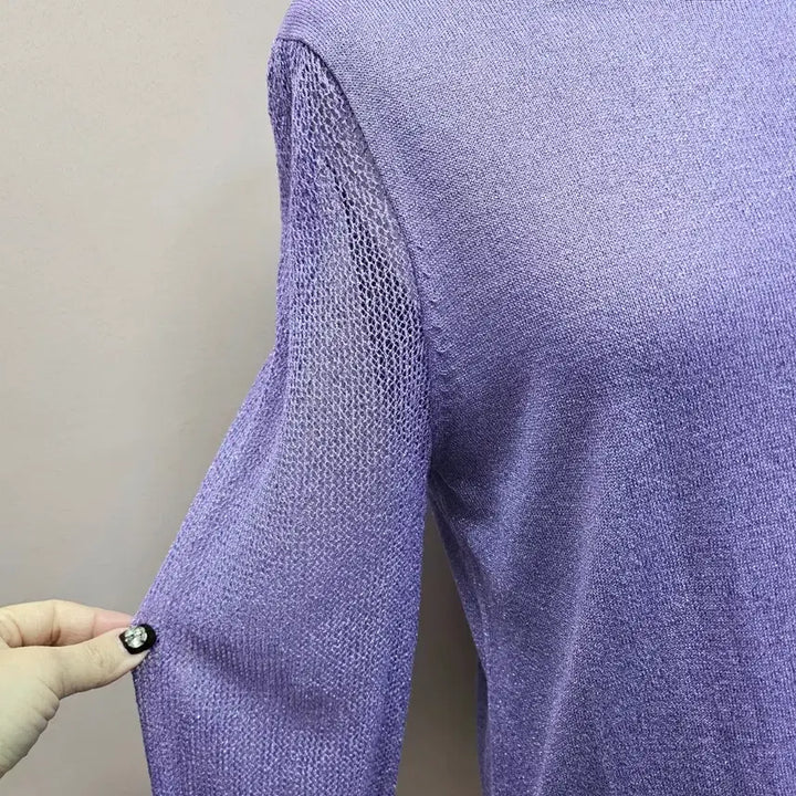 [BUNJANG] KSU Pearl Lavender Mesh Sleeve Knit Sweater / 케이수 펄보라 망사소매 니트