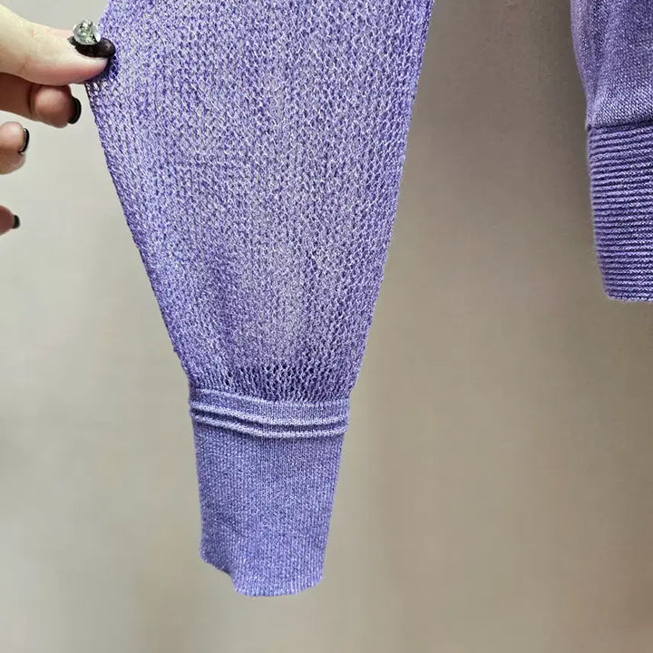 [BUNJANG] KSU Pearl Lavender Mesh Sleeve Knit Sweater / 케이수 펄보라 망사소매 니트