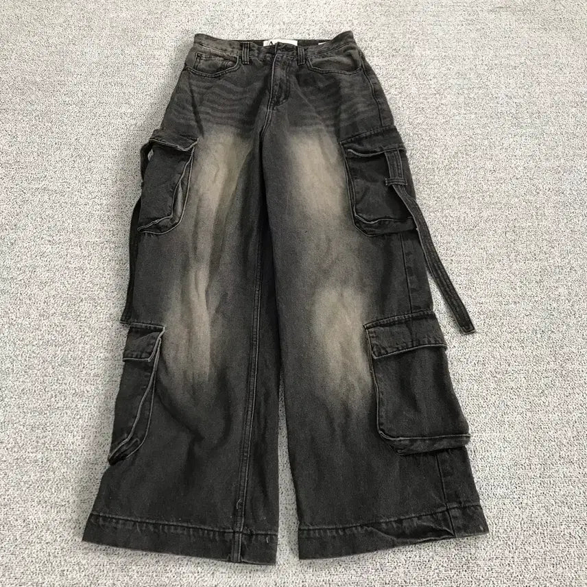 [BUNJANG] Urban Dress Multi-Pocket Black Denim Cargo Pants / 어반드레스 멀티포켓 흑청 카고 팬츠