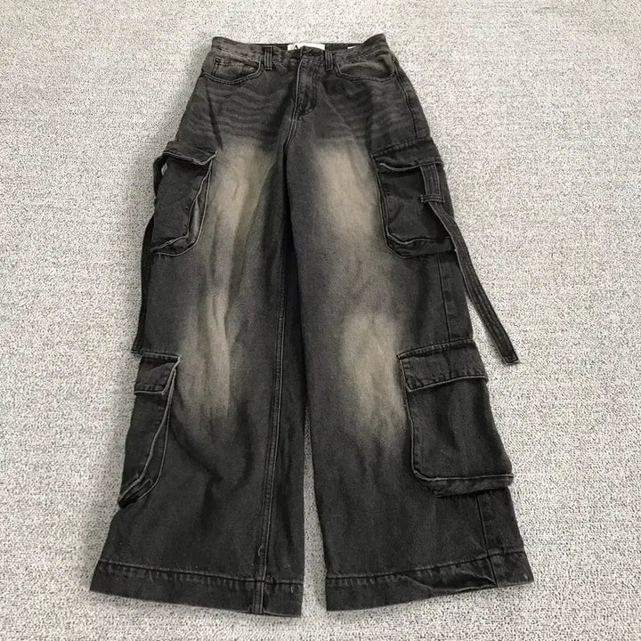 [BUNJANG] Urban Dress Multi-Pocket Black Denim Cargo Pants / 어반드레스 멀티포켓 흑청 카고 팬츠