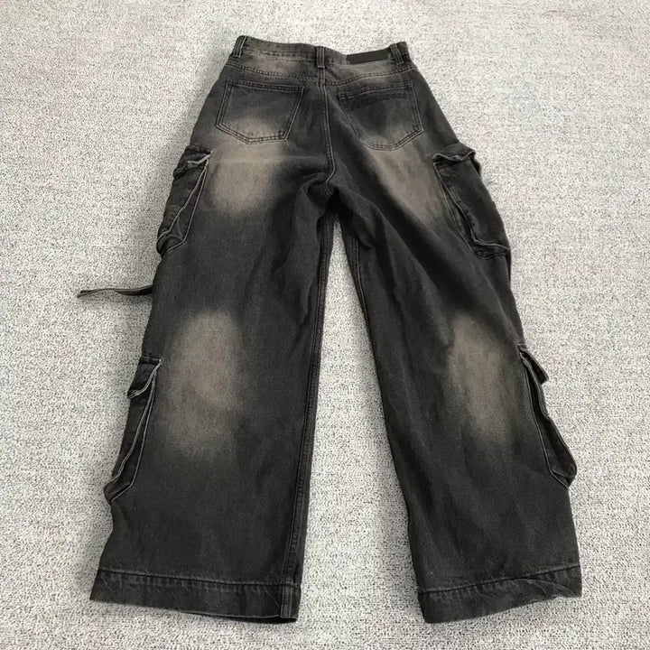 [BUNJANG] Urban Dress Multi-Pocket Black Denim Cargo Pants / 어반드레스 멀티포켓 흑청 카고 팬츠