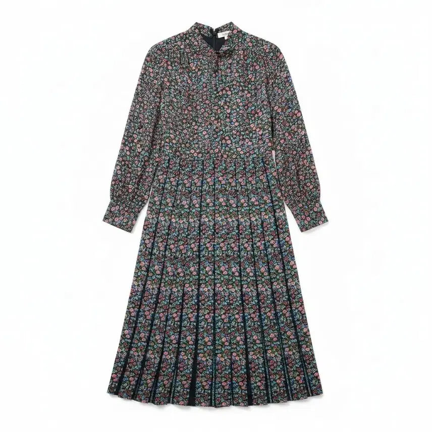 [BUNJANG] Floral Pattern Long Pleated Dress / 플라워 패턴 롱 플리츠 원피스
