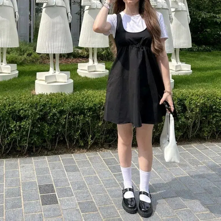 [BUNJANG] Zara Poplin Mini Dress / (M)자라 여성 민소매 포플린 미니 원피스 U넥 블랙 W2623