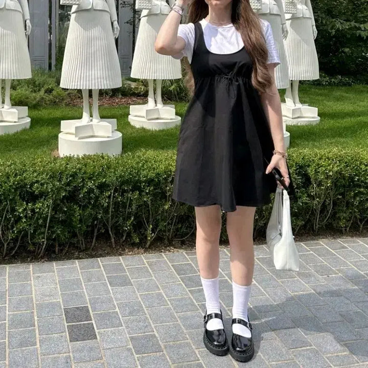 [BUNJANG] Zara Poplin Mini Dress / (M)자라 여성 민소매 포플린 미니 원피스 U넥 블랙 W2623