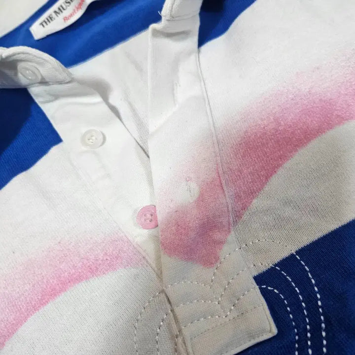 [BUNJANG] The Museum Visitor Heart Stripe Boxy Collar T-Shirt / 더뮤지엄비지터 하트 스트라이프 박시 카라티셔츠 Free