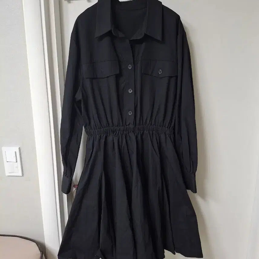 [SOLD OUT] 블랙 셔츠 스타일 롱 원피스55~66