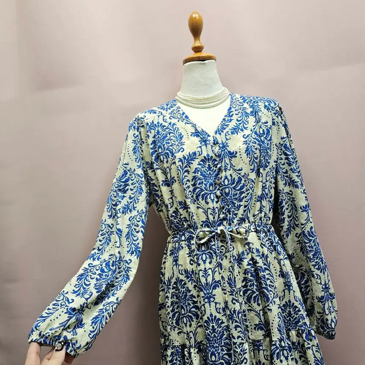 [BUNJANG] Ethnic Blue String Long Dress / 에스닉 블루 스트링 롱원피스