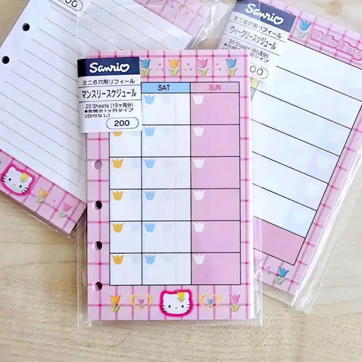 [BUNJANG] Tulip Kitty Diary 3-Piece Inner Pages Set / 튤립 키티 다이어리 속지3종세트, 키티다이어리속지, 키티 지퍼백 속지