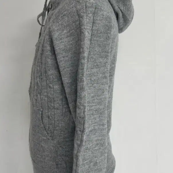 [BUNJANG] Gray Cable Knit Hooded Cardigan / 회색 꽈배기 니트 후드 가디건