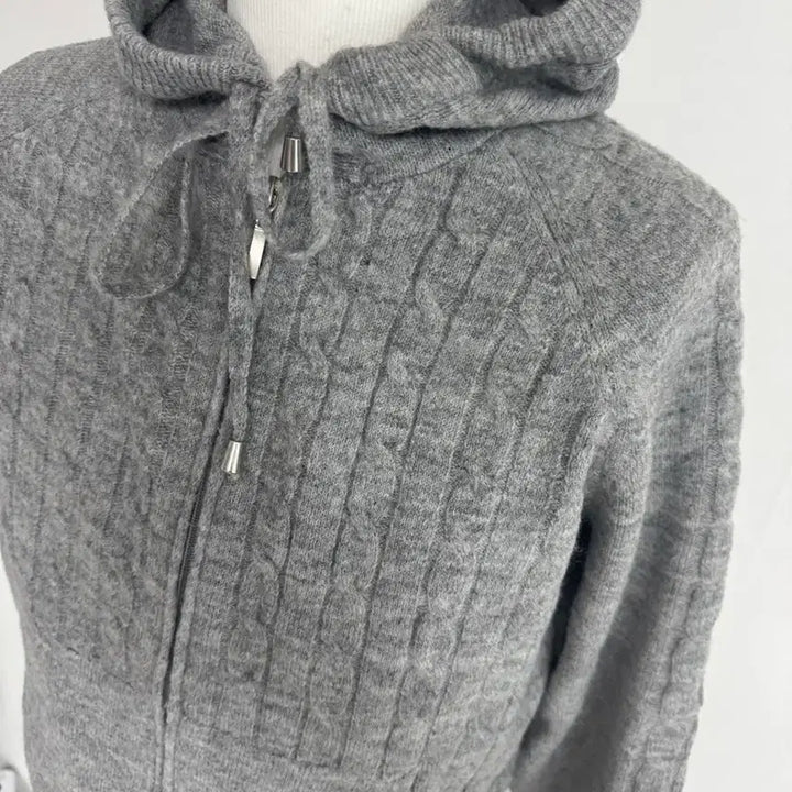 [BUNJANG] Gray Cable Knit Hooded Cardigan / 회색 꽈배기 니트 후드 가디건