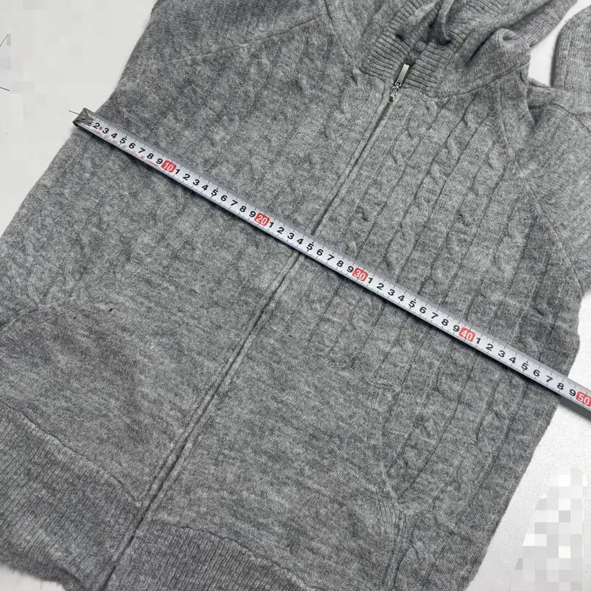 [BUNJANG] Gray Cable Knit Hooded Cardigan / 회색 꽈배기 니트 후드 가디건