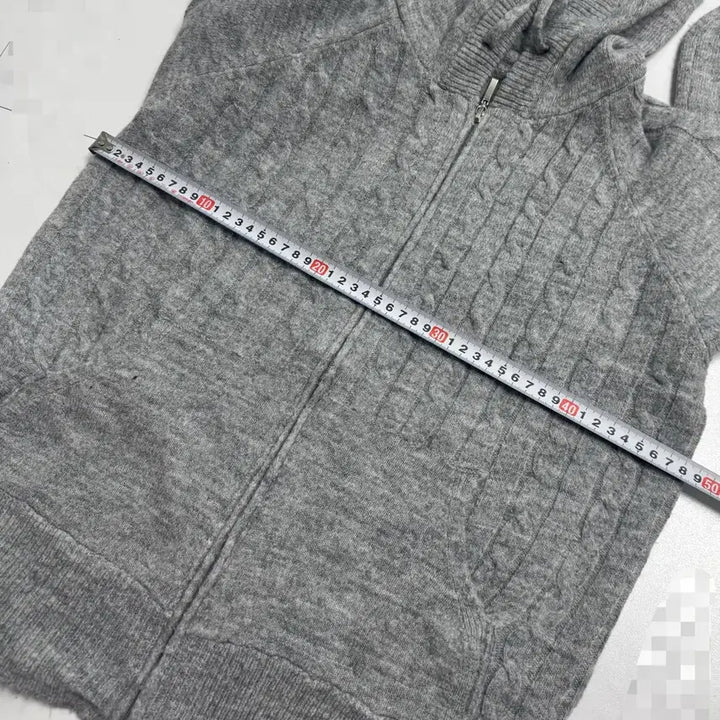 [BUNJANG] Gray Cable Knit Hooded Cardigan / 회색 꽈배기 니트 후드 가디건