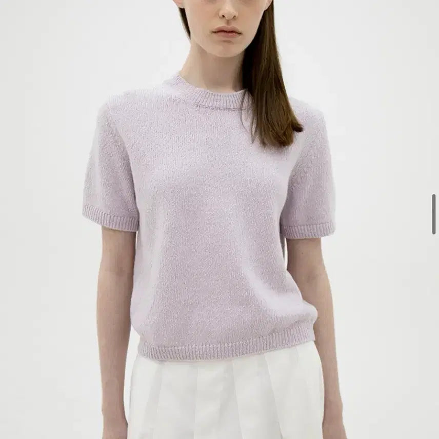 [BUNJANG] Reba Half-sleeve Boucle Knit Top - Lilac / 르바 Half-sleeve Boucle Knit Top