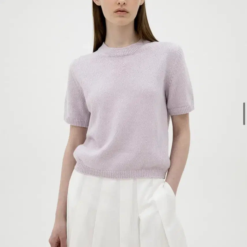 [BUNJANG] Reba Half-sleeve Boucle Knit Top - Lilac / 르바 Half-sleeve Boucle Knit Top