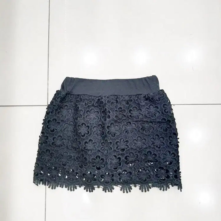 [BUNJANG] Black Layered Lace Mini Skirt / 허리밴딩신축성 검정색 레이어드 레이스 치마 중고 미니스커트