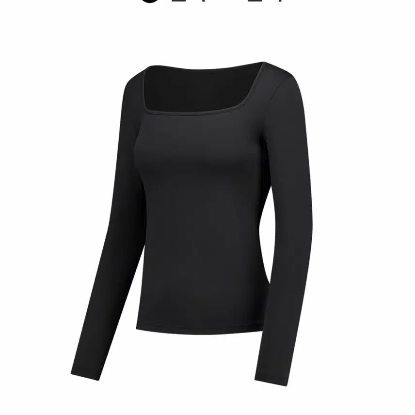 [BUNJANG] Andar Air Touch Square Neck Long Sleeve Solid Black / 안다르 에어터치 스퀘어넥 롱슬리브 (솔리드블랙)