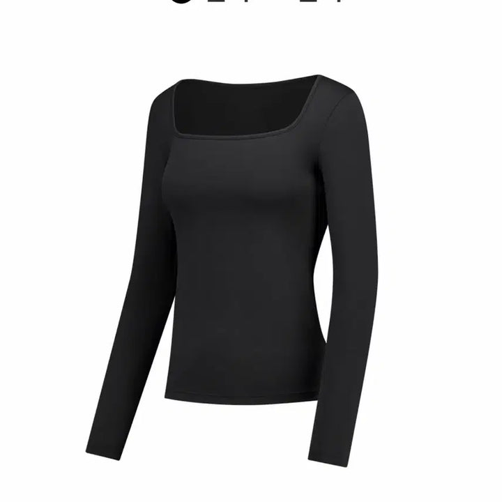 [BUNJANG] Andar Air Touch Square Neck Long Sleeve Solid Black / 안다르 에어터치 스퀘어넥 롱슬리브 (솔리드블랙)