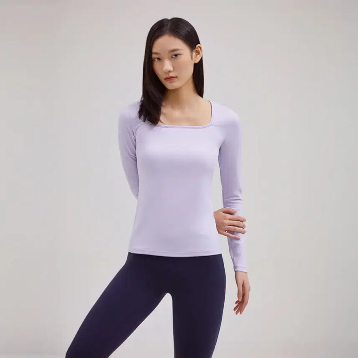 [BUNJANG] Andar Air Touch Square Neck Long Sleeve Solid Black / 안다르 에어터치 스퀘어넥 롱슬리브 (솔리드블랙)