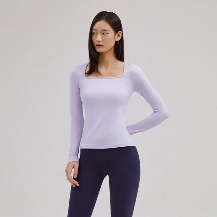 [BUNJANG] Andar Air Touch Square Neck Long Sleeve Solid Black / 안다르 에어터치 스퀘어넥 롱슬리브 (솔리드블랙)