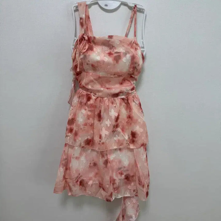 [BUNJANG] Pink Floral Frill Ribbon Mini Dress / 당일발송) 새상품 핑크 플라워 프릴 리본 나시 미니원피스