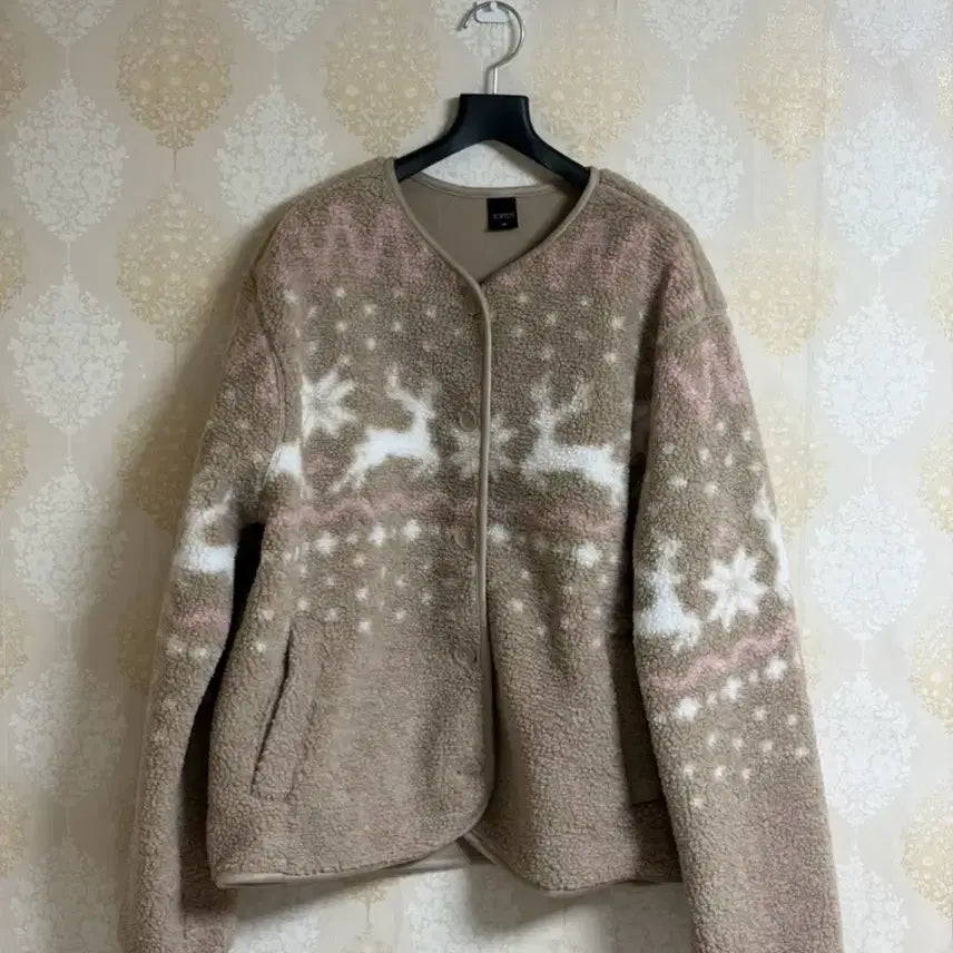 [BUNJANG] TOPTEN Nordic Pattern Boucle Cardigan - Beige 2XL / (새상품)TOPTEN 노르딕 패턴 뽀글이가디건 베이지 2XL