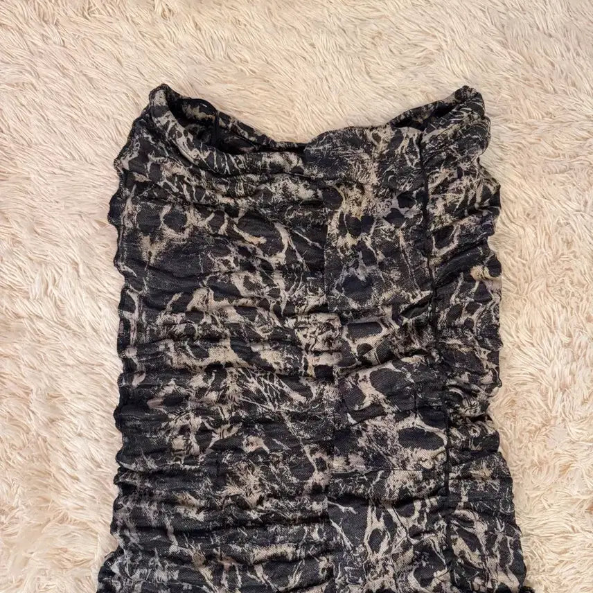 [BUNJANG] Black Leopard Smocked Tube Top Dress / 수입 블랙 레오파드 스모크 튜브탑 원피스