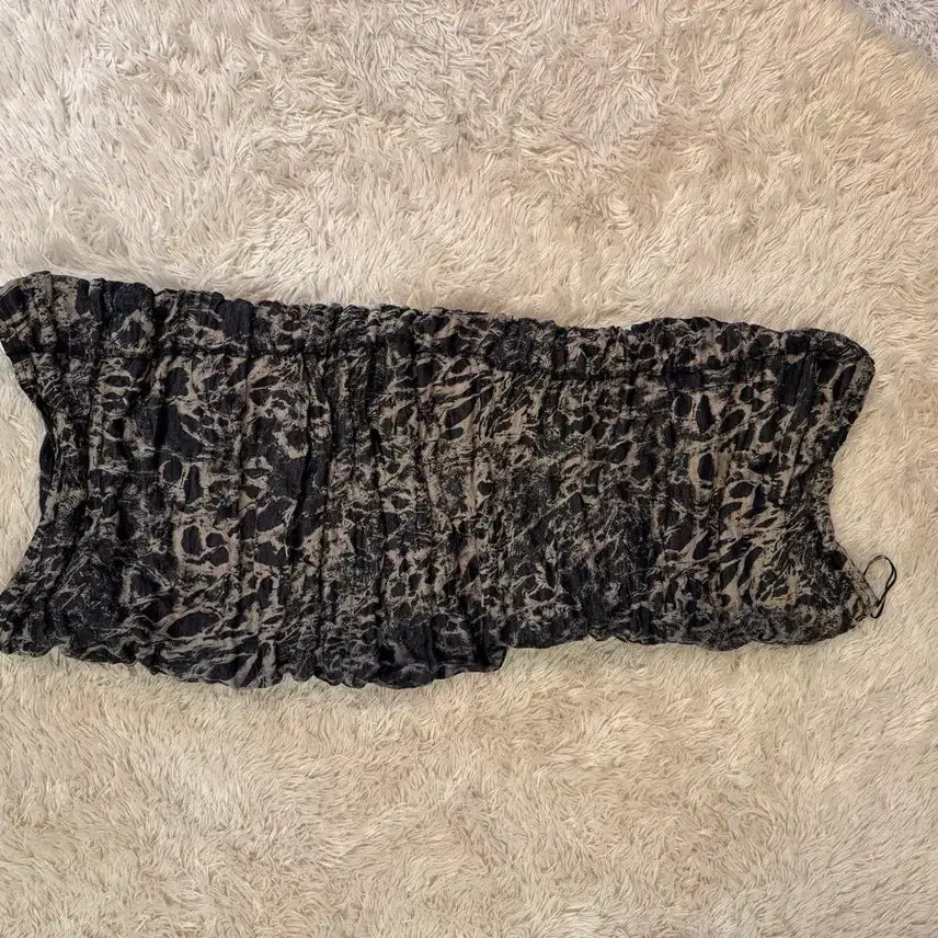 [BUNJANG] Black Leopard Smocked Tube Top Dress / 수입 블랙 레오파드 스모크 튜브탑 원피스