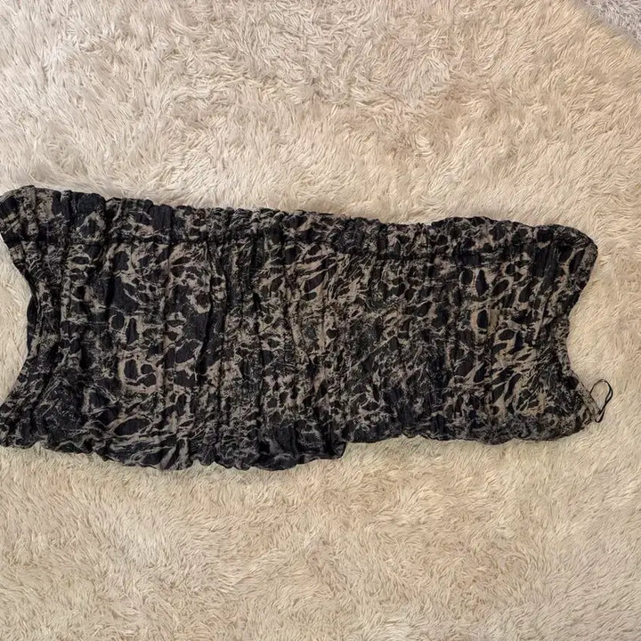 [BUNJANG] Black Leopard Smocked Tube Top Dress / 수입 블랙 레오파드 스모크 튜브탑 원피스