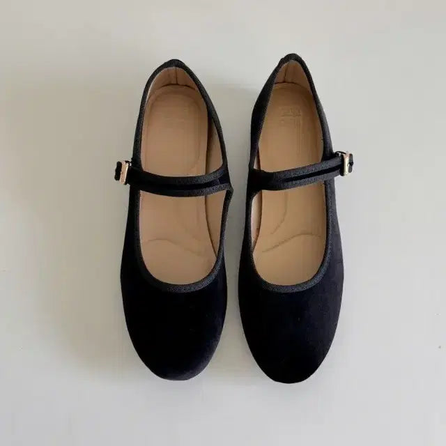 [BUNJANG] Black Velvet Mary Jane Flat Shoes / 블랙 키높이메리제인 플랫 슈즈
