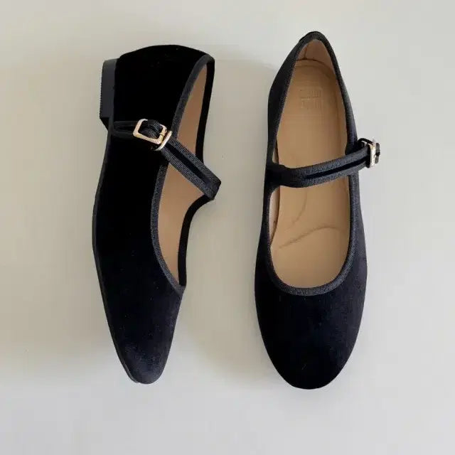[BUNJANG] Black Velvet Mary Jane Flat Shoes / 블랙 키높이메리제인 플랫 슈즈
