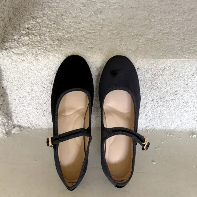 [BUNJANG] Black Velvet Mary Jane Flat Shoes / 블랙 키높이메리제인 플랫 슈즈