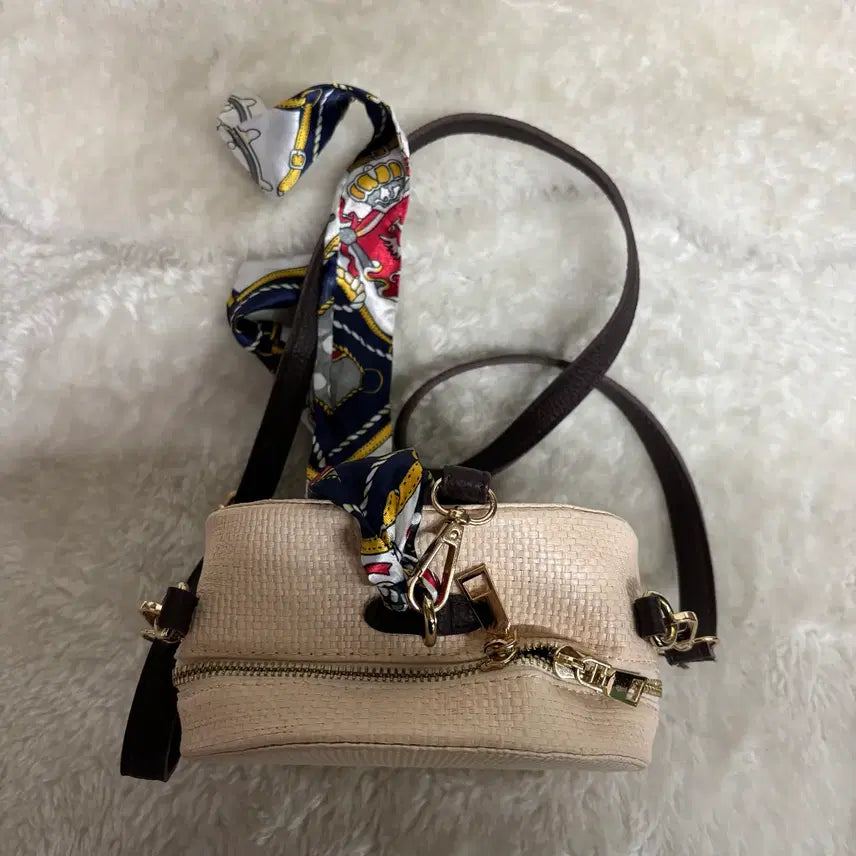 [BUNJANG] Rattan Tambourine Bag Crossbody Bag / 라탄 스카프 탬버린 백 원형 크로스백
