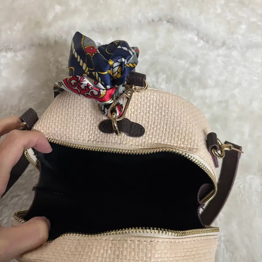 [BUNJANG] Rattan Tambourine Bag Crossbody Bag / 라탄 스카프 탬버린 백 원형 크로스백