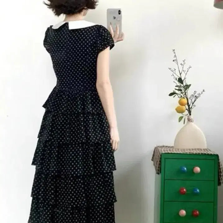 [BUNJANG] Hifiebe Dot Ruffle Dress / 히피베 도트 캉캉 원피스(리본 넥카라)