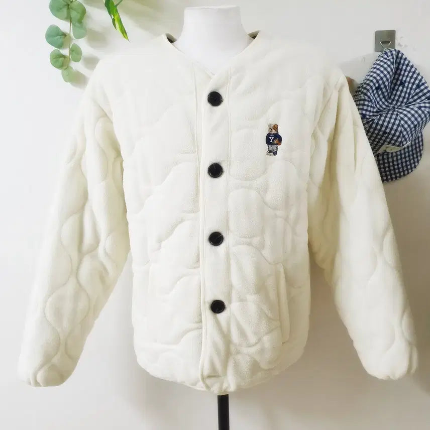 [BUNJANG] Yale Handsome Dan Quilted Fleece Cardigan (Ivory) / 예일 23FW 핸섬댄 퀄팅플리스 남성가디건 100 L 아이보리